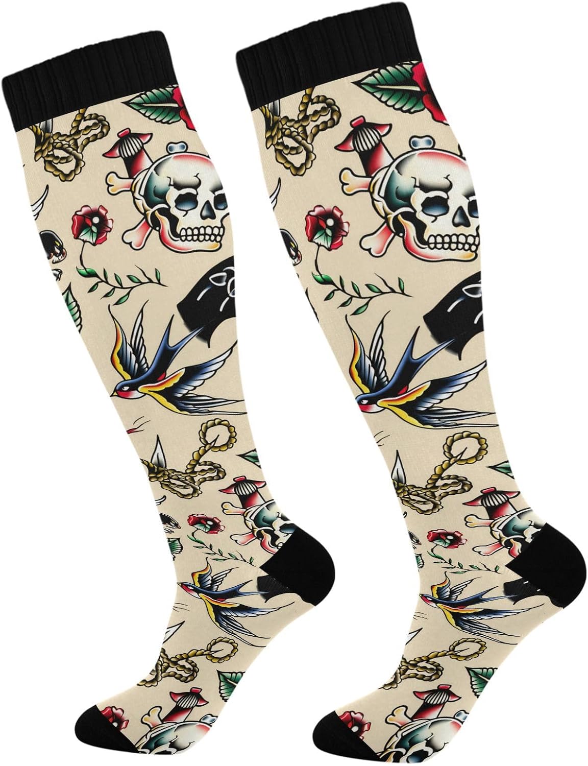 Knee High Sock Women - Calcetines de Compresión con Diseño de