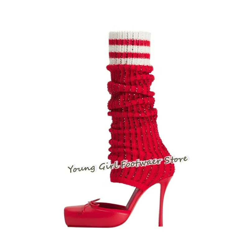 Botines de tacón de aguja rojo - Knee High Sock Women reseña y precio